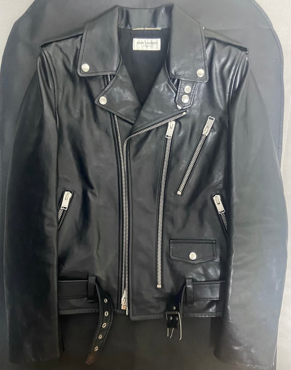 생로랑 l17 오일드카프 46 라이더 가죽 자켓 레더 상품이미지1