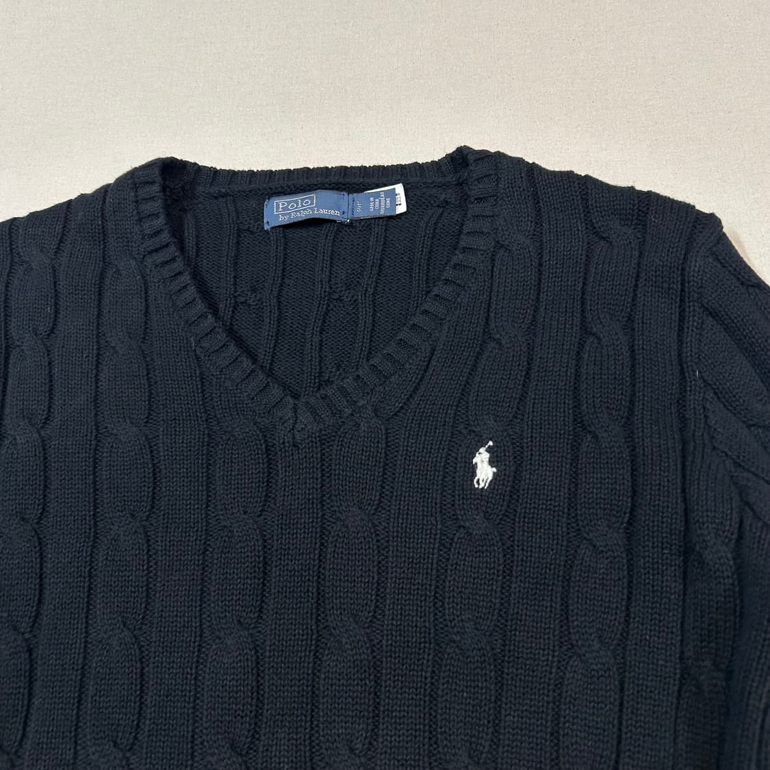 L) 폴로 랄프로렌 케이블 꽈배기 브이넥 니트 신형 큐알탭 상품이미지3