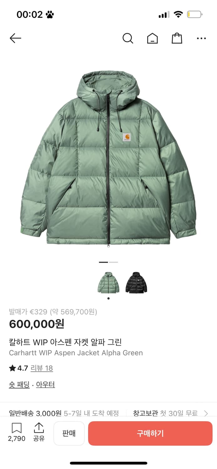 칼하트 WIP 아스펜 자켓 알파 그린 L 상품이미지4