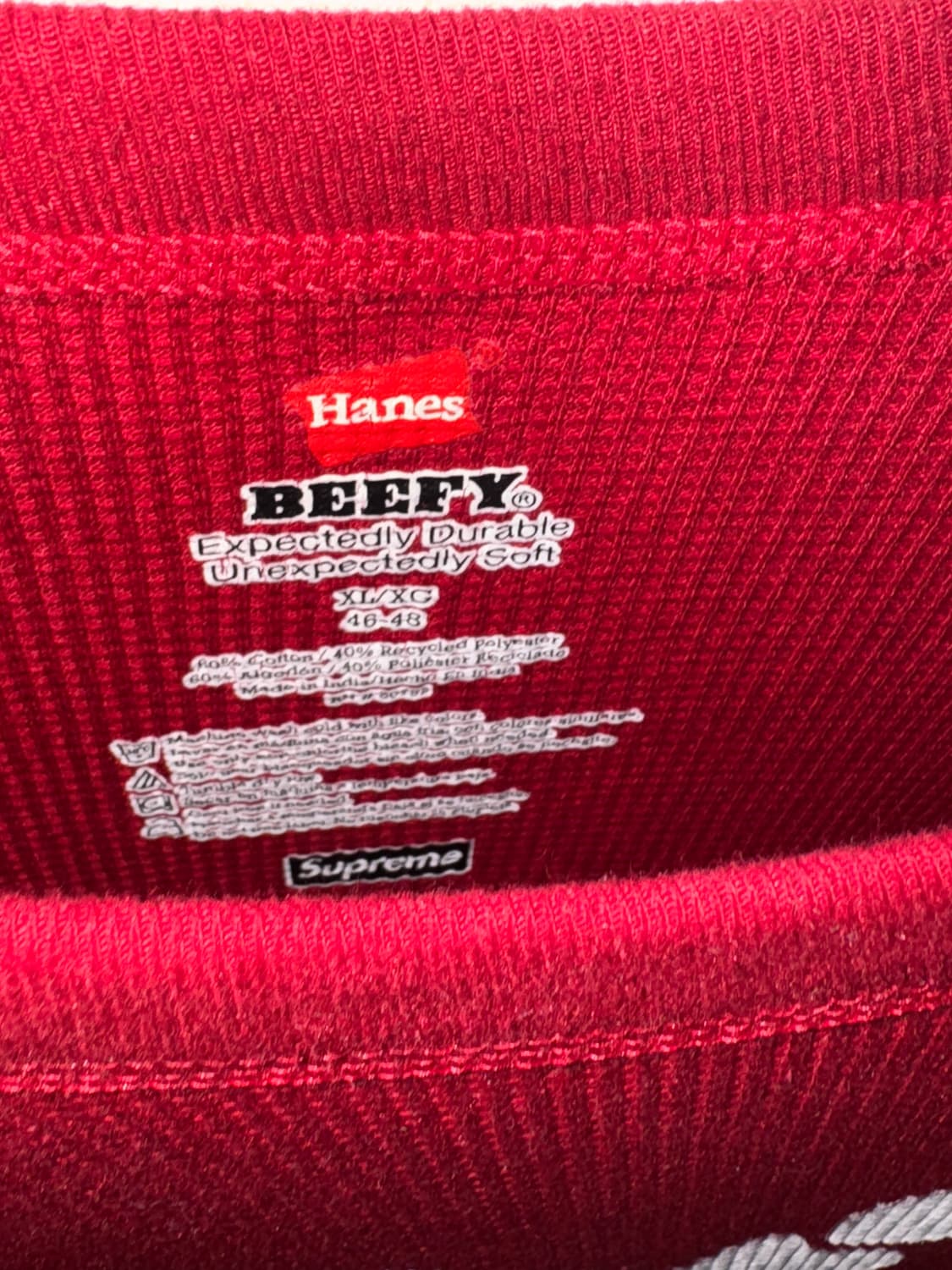 슈프림 헤인즈 본즈 써멀 크루 롱슬리브 레드 상품이미지2