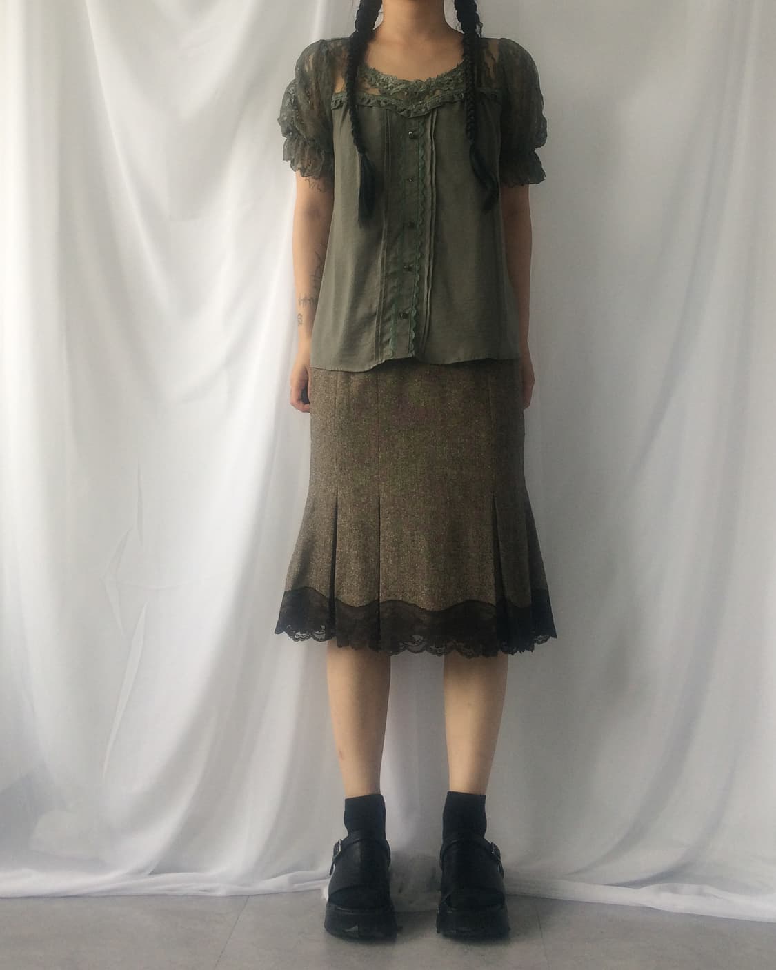 Axes femme lace trimming blouse 상품이미지5