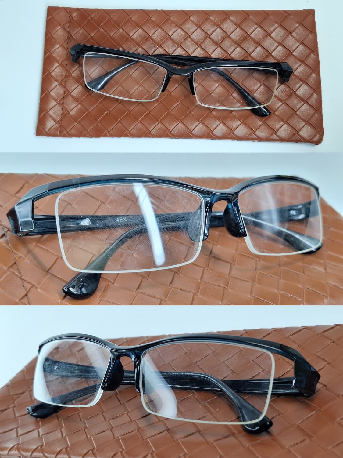00s 일본 빈티지/4EX 네이비 블랙 라이너 반무테 안경 빅사이즈  상품이미지2