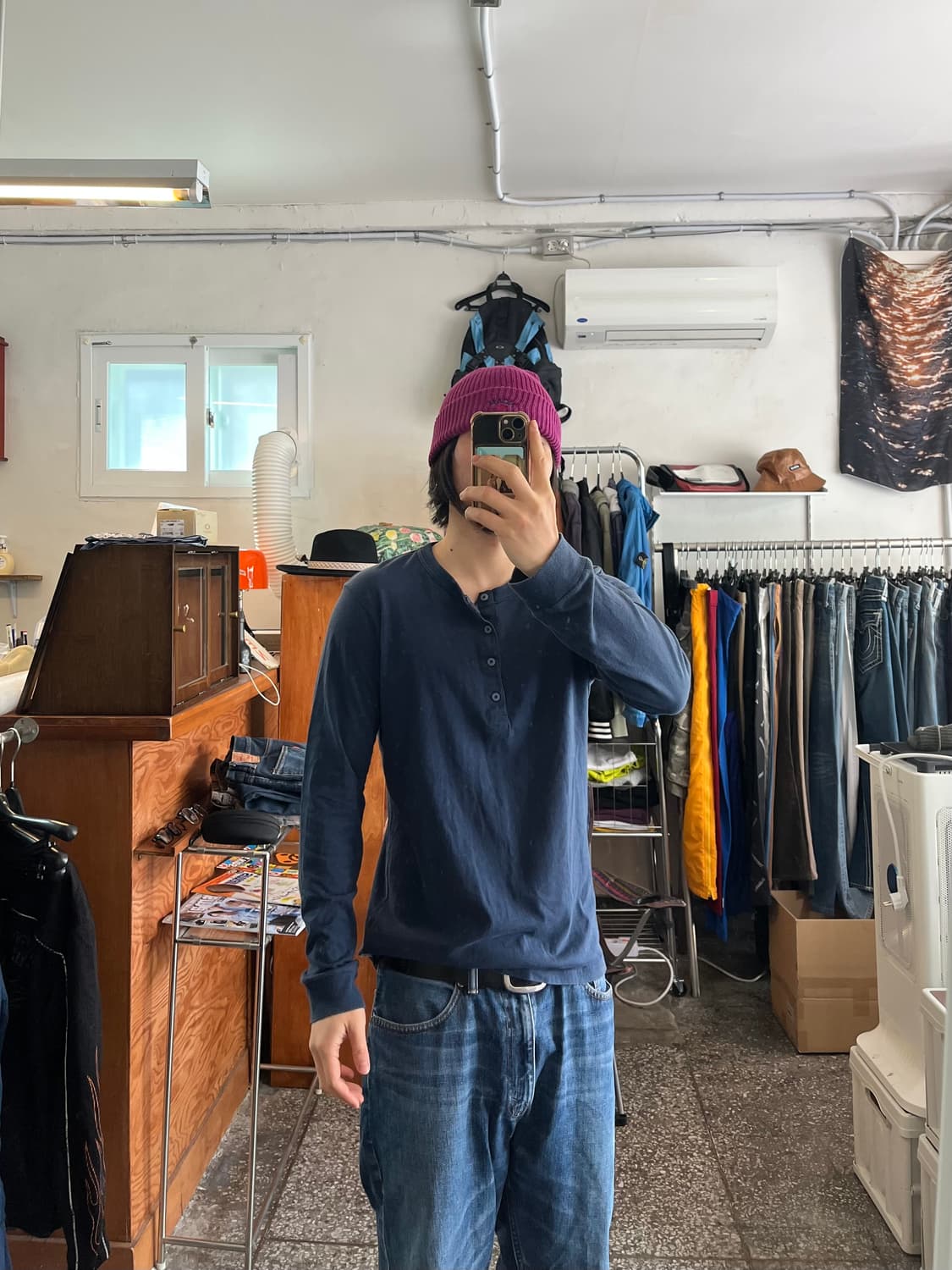 비즈빔 visvim 네이비 헨리넥 긴팔티셔츠 상품이미지2