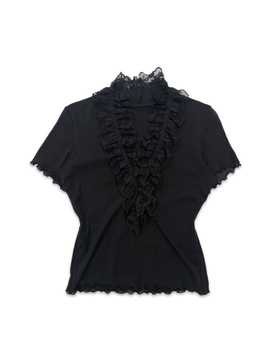 빈티지 블랙 프릴 레이어드 반팔 블라우스 상품이미지1