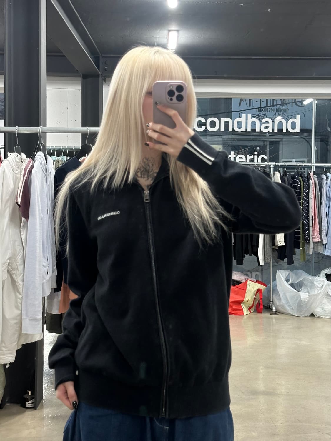 캘빈클라인 블랙 니트 하이넥 집업 상품이미지1