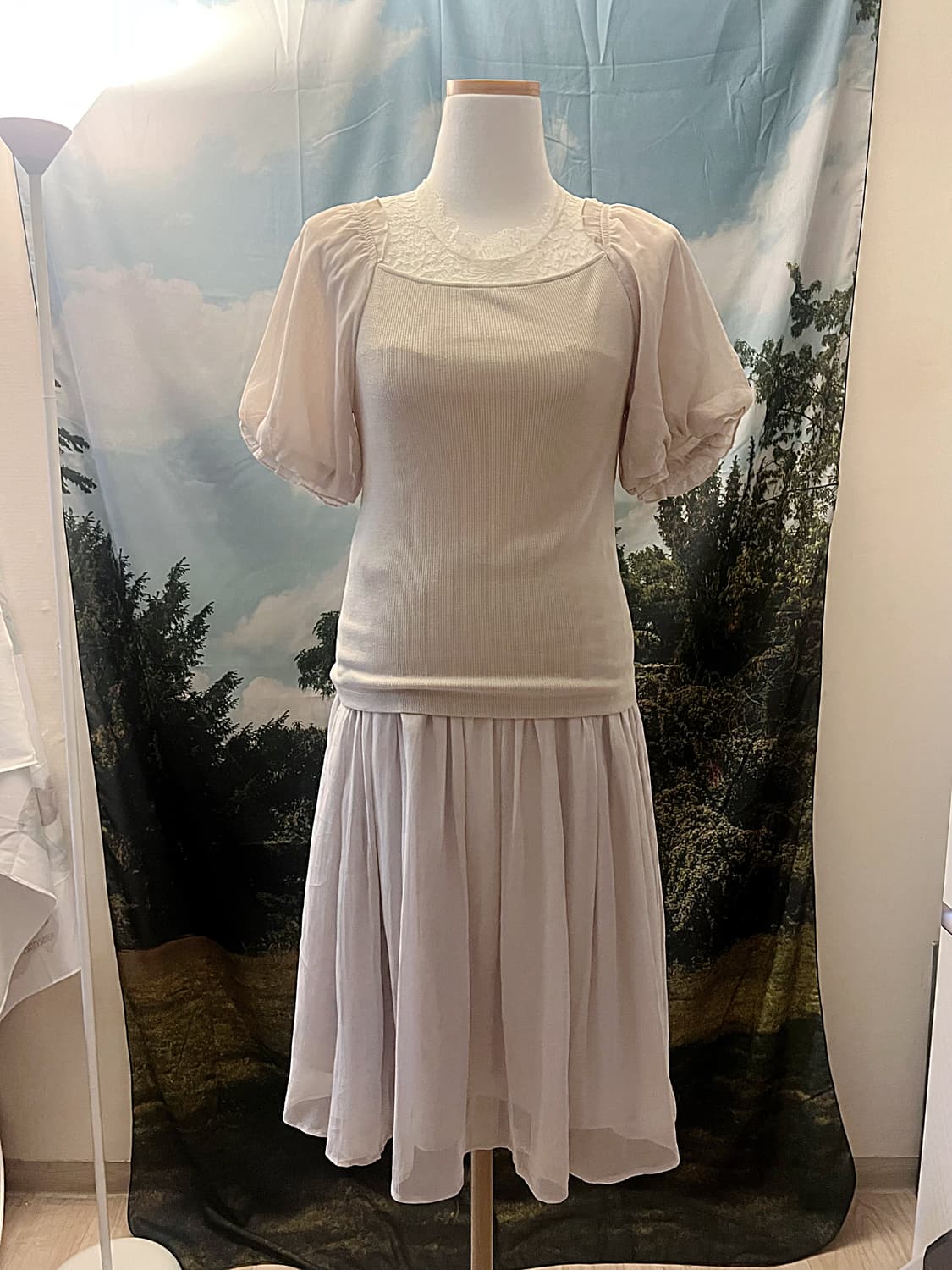 Ivory puff chiffon midi skirt 상품이미지1