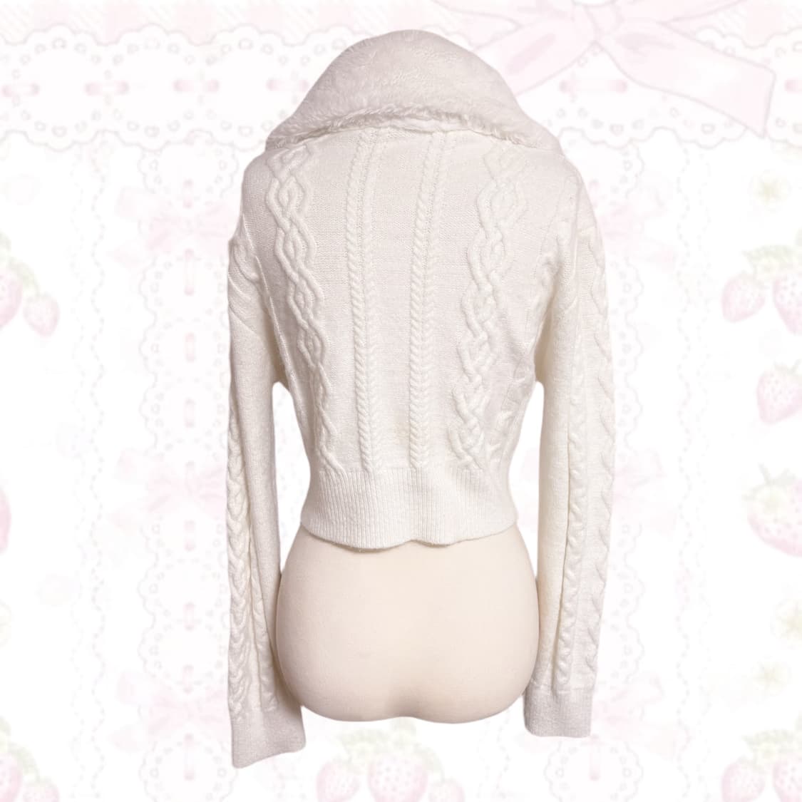 생화이트 퍼 카라 포인트 꽈배기 폭닥 니트 크롭 가디건  상품이미지3