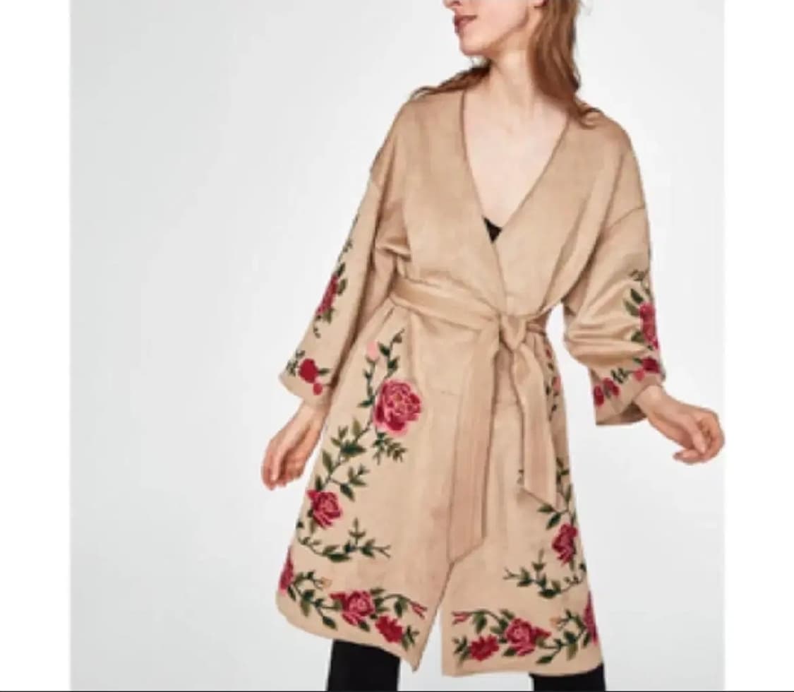 M) zara 자라 장미 자수 스웨이드 로브 코트 상품이미지2