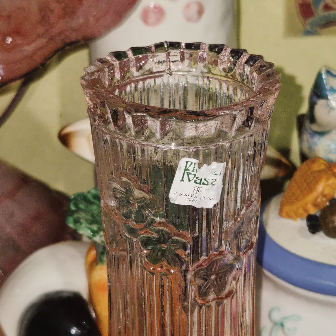 80s 이와사와 플리츠 꽃잎 핑크 기둥 꽃병 상품이미지7