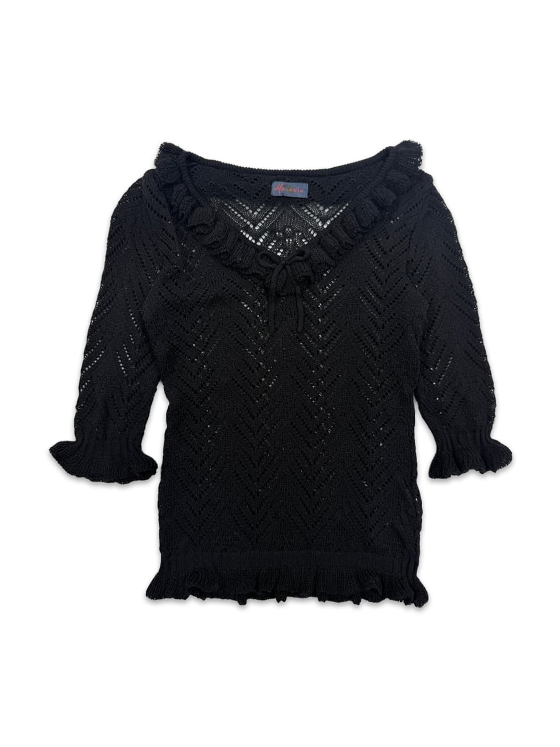 빈티지 블랙 모리 시스루 프릴 레이어드 니트 상품이미지1