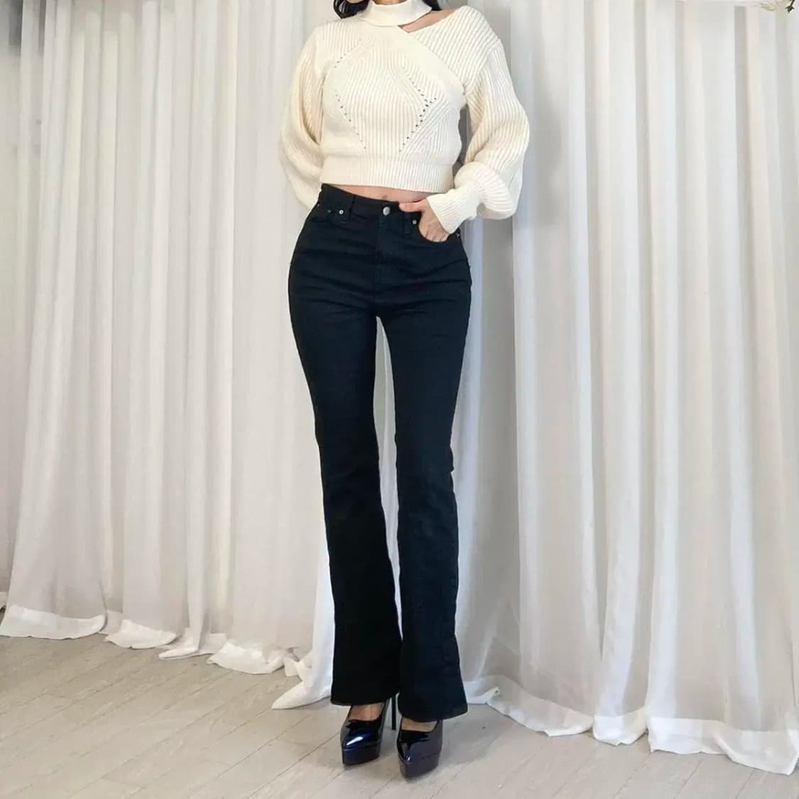 부츠컷 밑단 트임 롱 블랙진 에이블리 상품이미지7