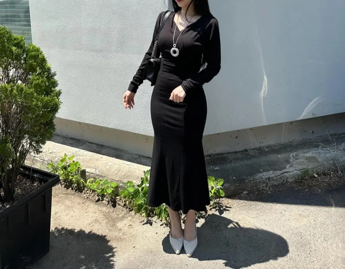 롱 랩 벨트 원피스 블랙 상품이미지2