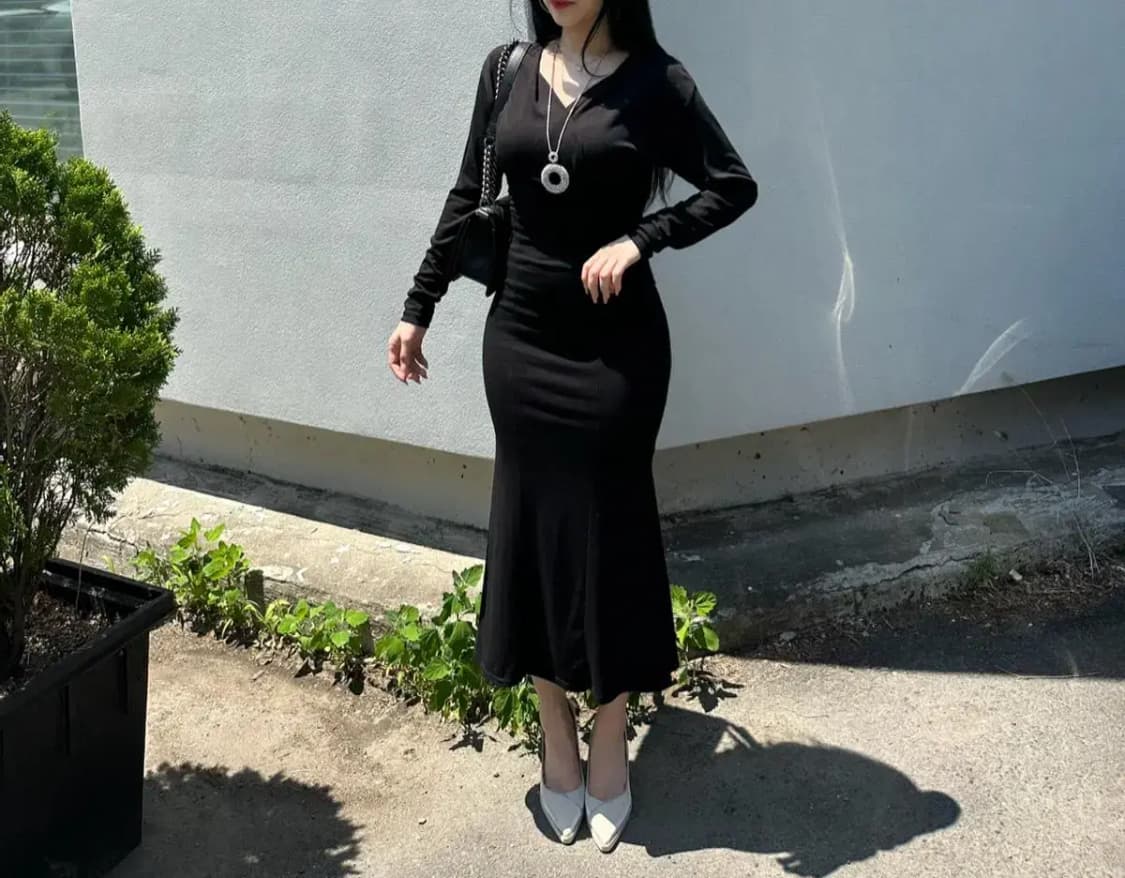 롱 랩 벨트 원피스 블랙 상품이미지3