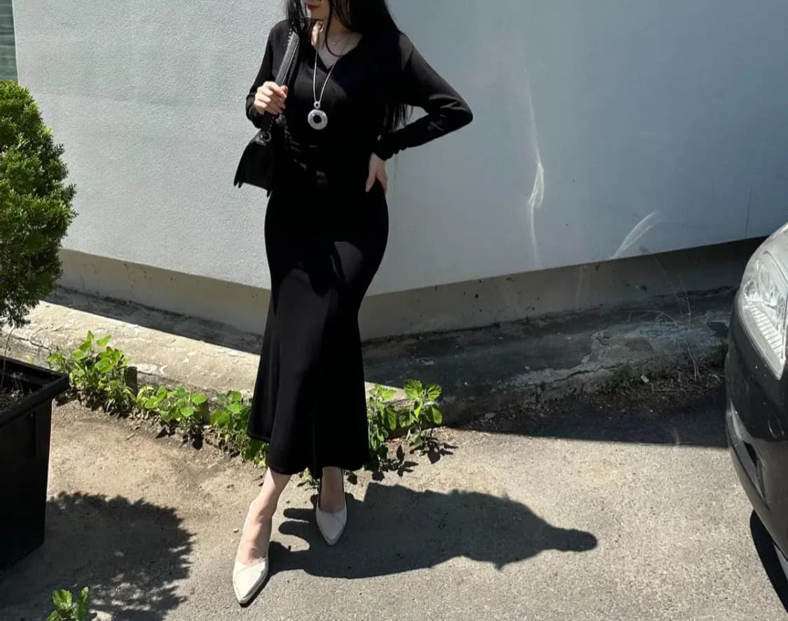 롱 랩 벨트 원피스 블랙 상품이미지4