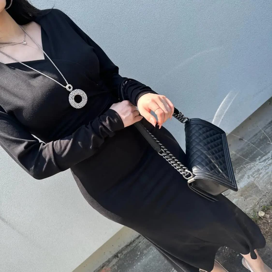 롱 랩 벨트 원피스 블랙 상품이미지5