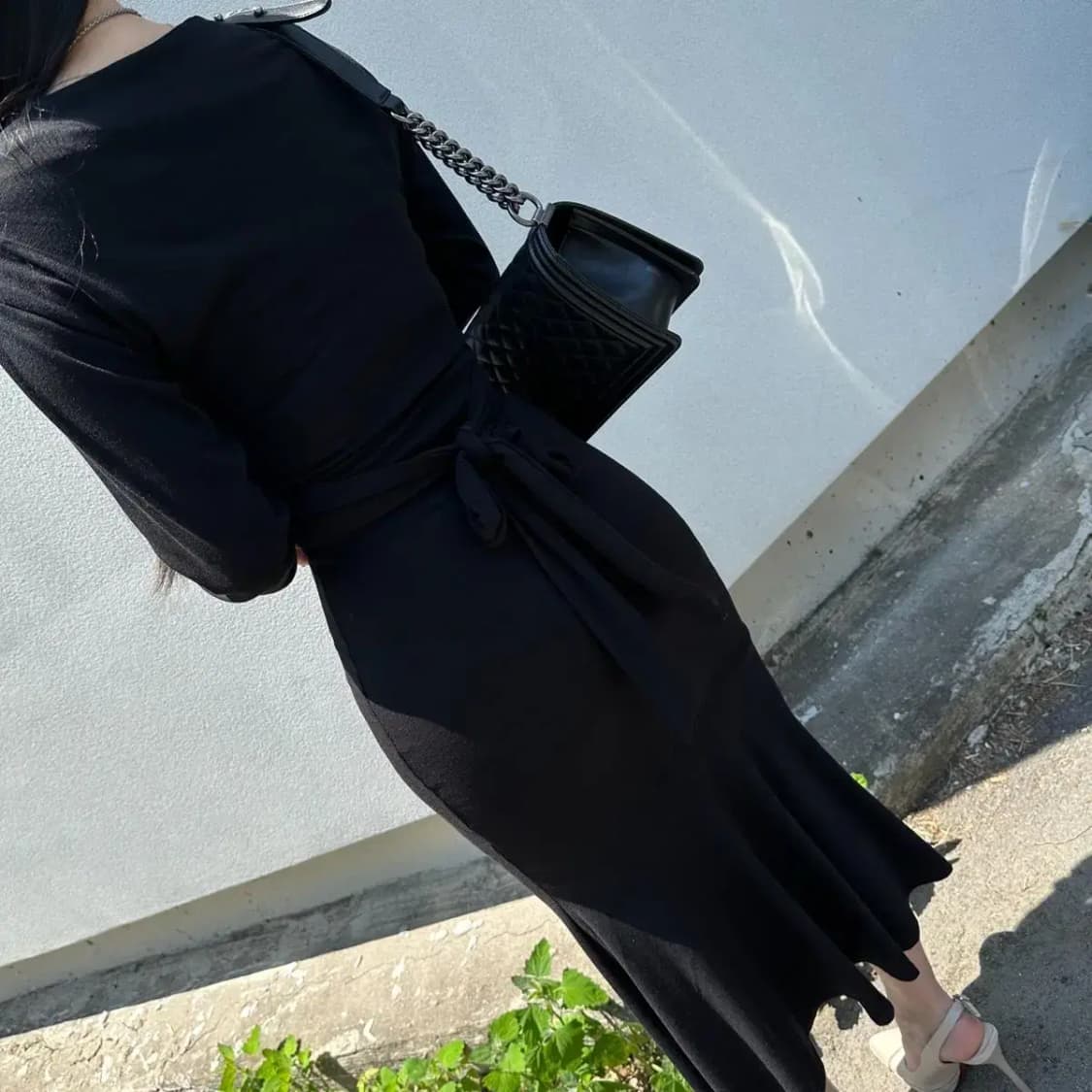 롱 랩 벨트 원피스 블랙 상품이미지6