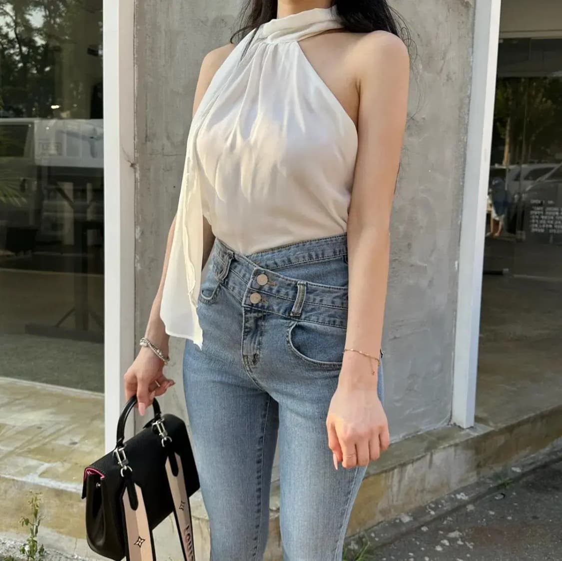 사선버튼 크로스 스키니진 상품이미지5