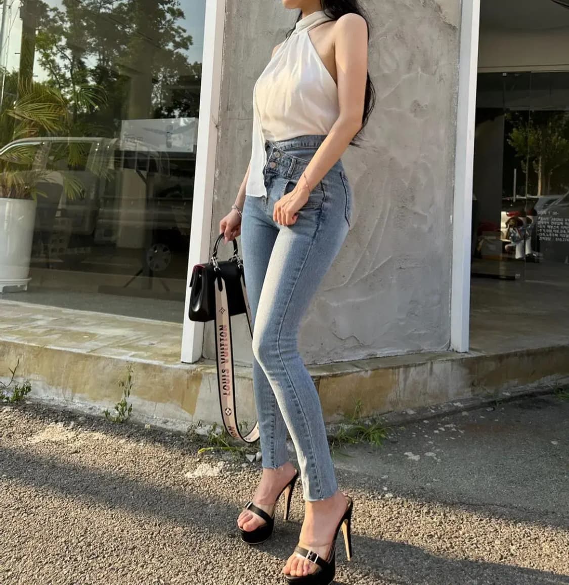 사선버튼 크로스 스키니진 상품이미지7