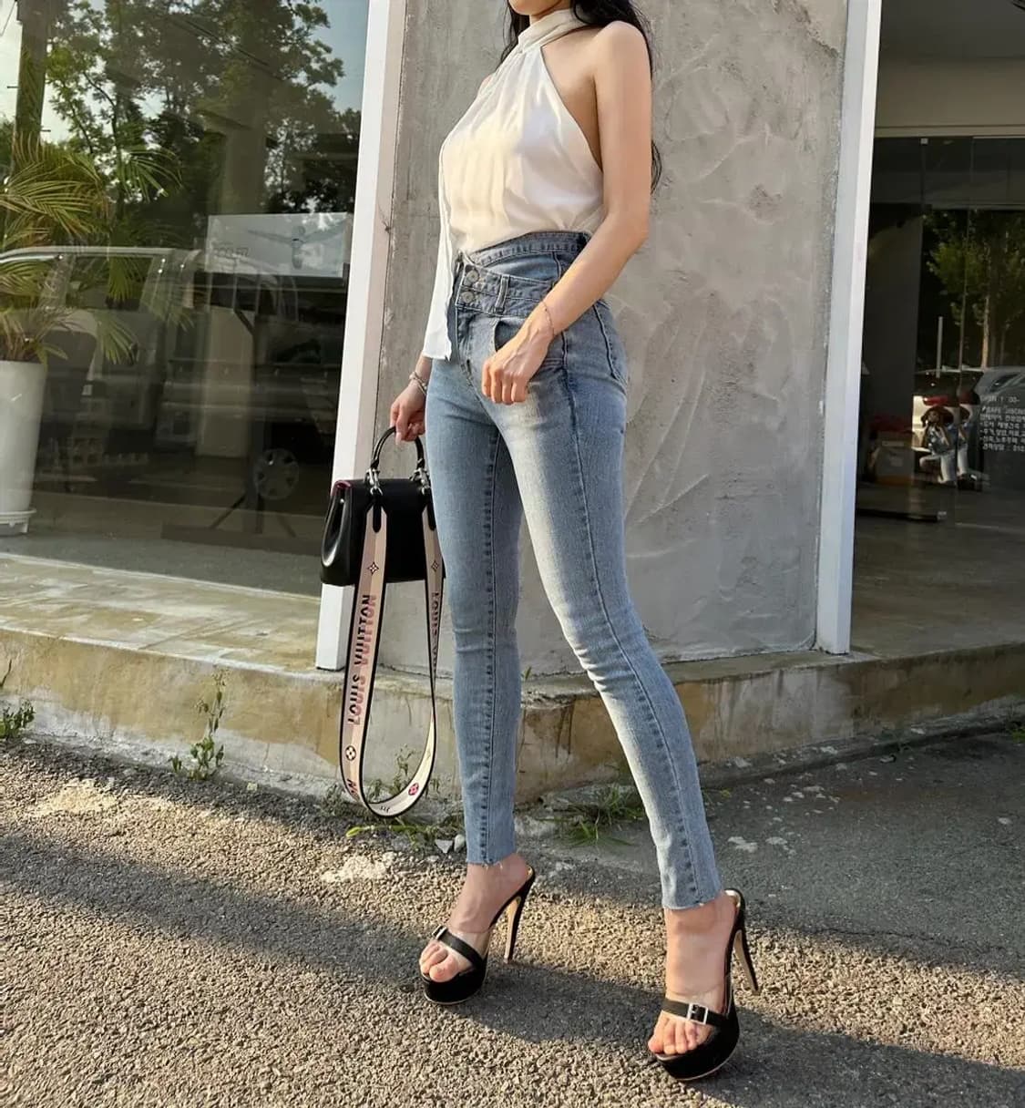 사선버튼 크로스 스키니진 상품이미지8