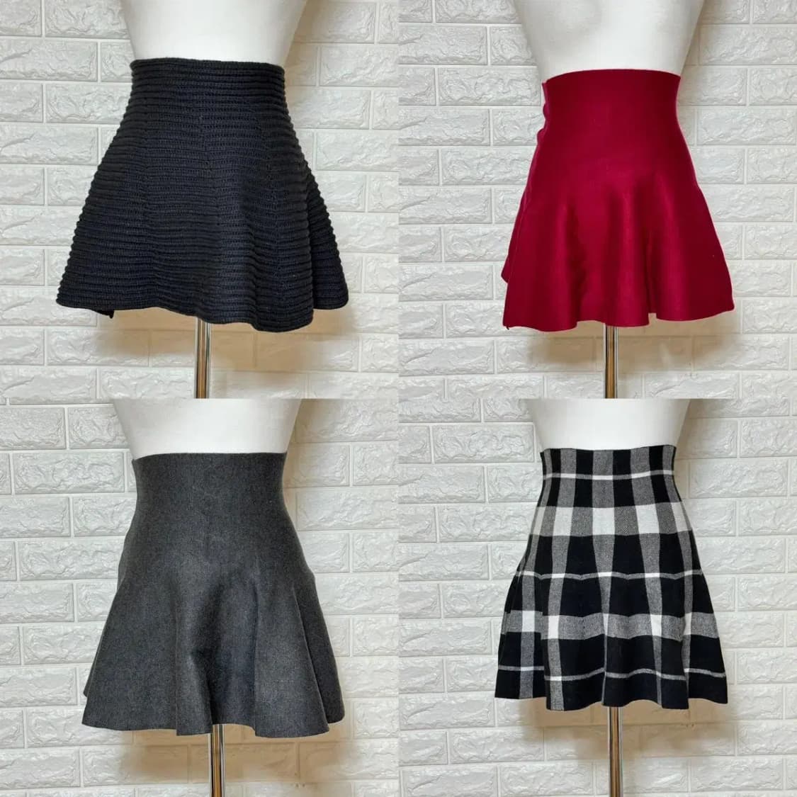 허리딱붙 a라인 니트 스커트 체크 스커트 밴딩스커트 상품이미지1