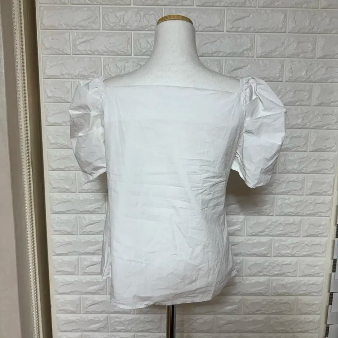 어깨 퍼프 반팔 랩 블라우스 구김 셔츠 상품이미지4