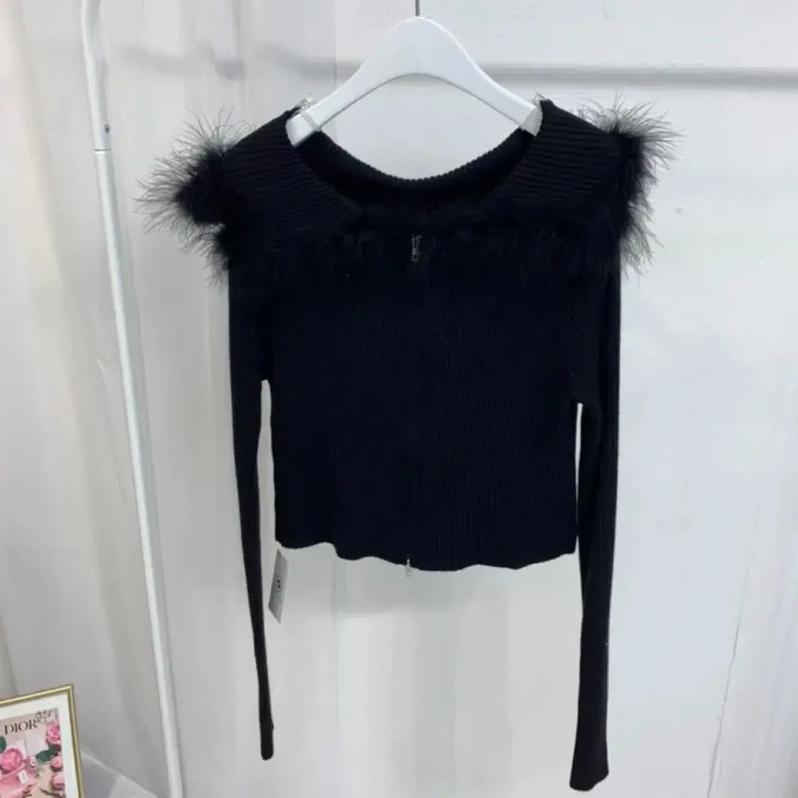 퍼 골지 니트 오프숄더 크롭 니트 긴팔티 상품이미지7