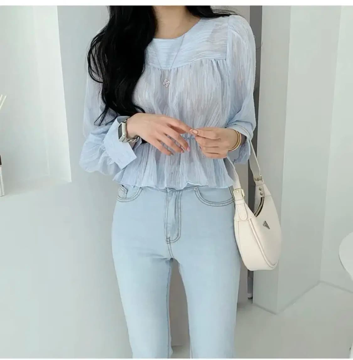 택있음)매그놀리아 투버튼 롱 부츠컷 청바지 세미 와이드 s 상품이미지4