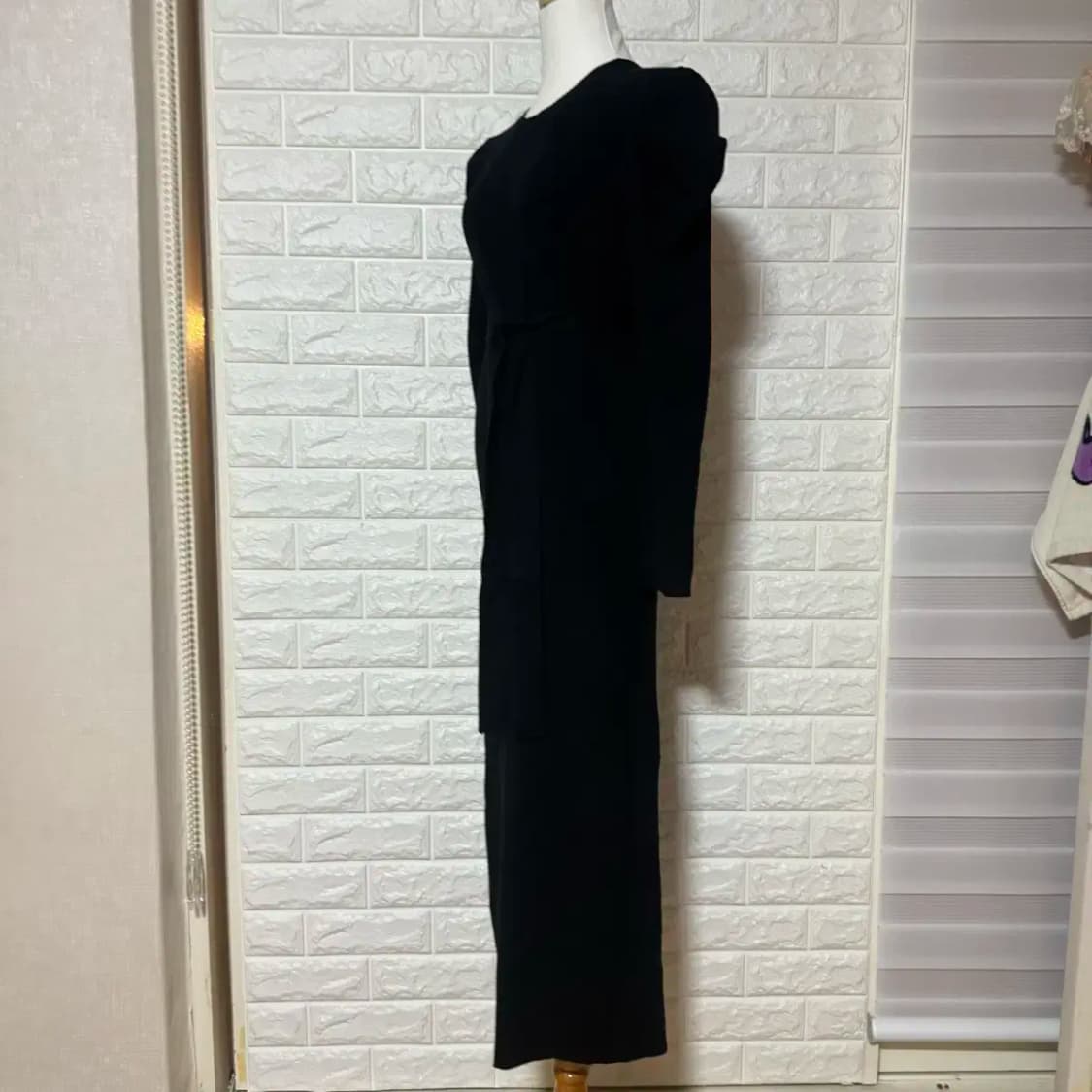 어깨퍼프 벨트 롱 원피스 골지 상품이미지2