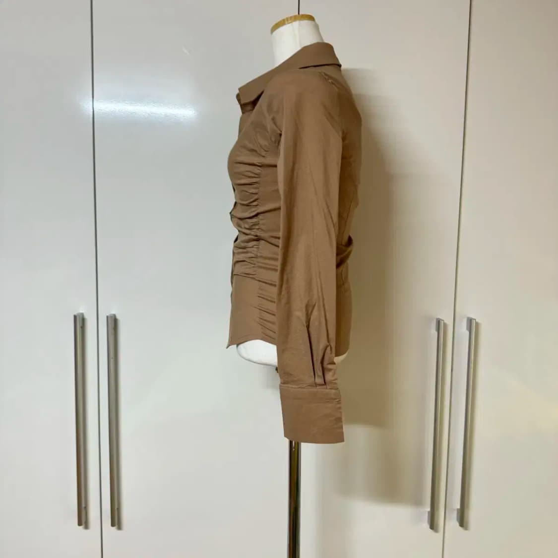 셔링 스판 카라 긴팔 블라우스 브라운 상품이미지6