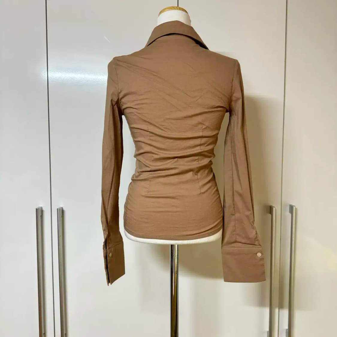셔링 스판 카라 긴팔 블라우스 브라운 상품이미지7