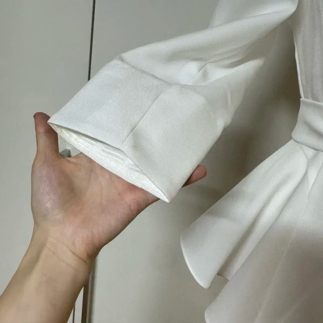 퍼프 7부 소매 벨트 카라 화이트 a라인 자켓 상품이미지6