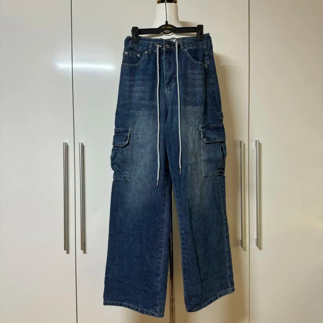 스트링 카고 와이드 롱 청바지 상품이미지1