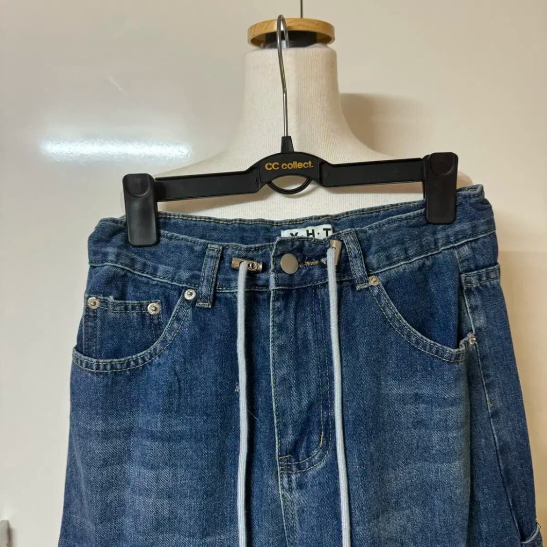 스트링 카고 와이드 롱 청바지 상품이미지3