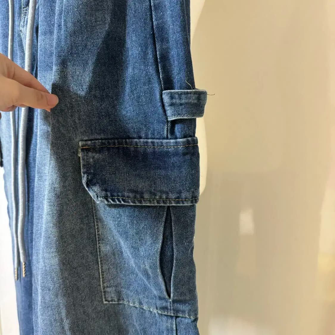 스트링 카고 와이드 롱 청바지 상품이미지4