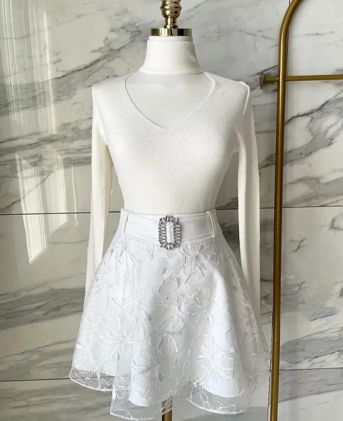 큐빅 벨트 a라인 레이스 미니 스커트 상품이미지1