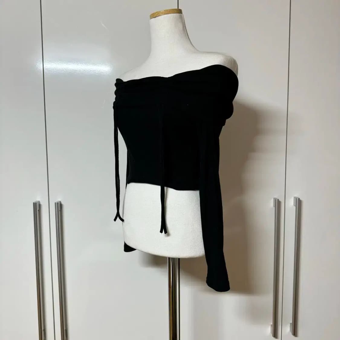 크롭 스트링 오프숄더 긴팔 티셔츠 상품이미지2