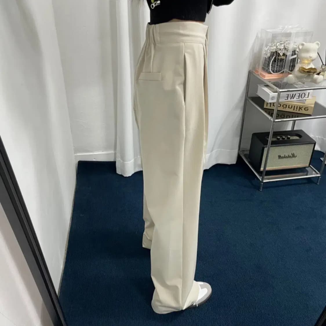 와이드 끈 스트링 뒷밴딩 롱 슬랙스 아이보리 상품이미지3