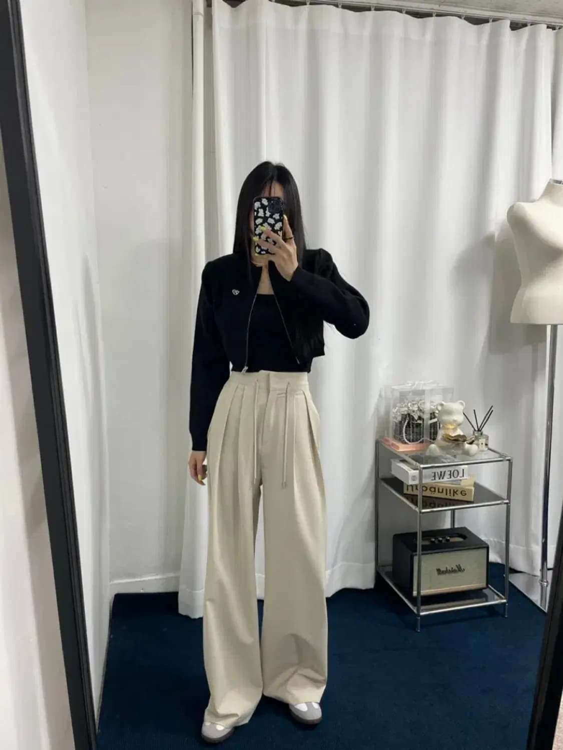 와이드 끈 스트링 뒷밴딩 롱 슬랙스 아이보리 상품이미지4