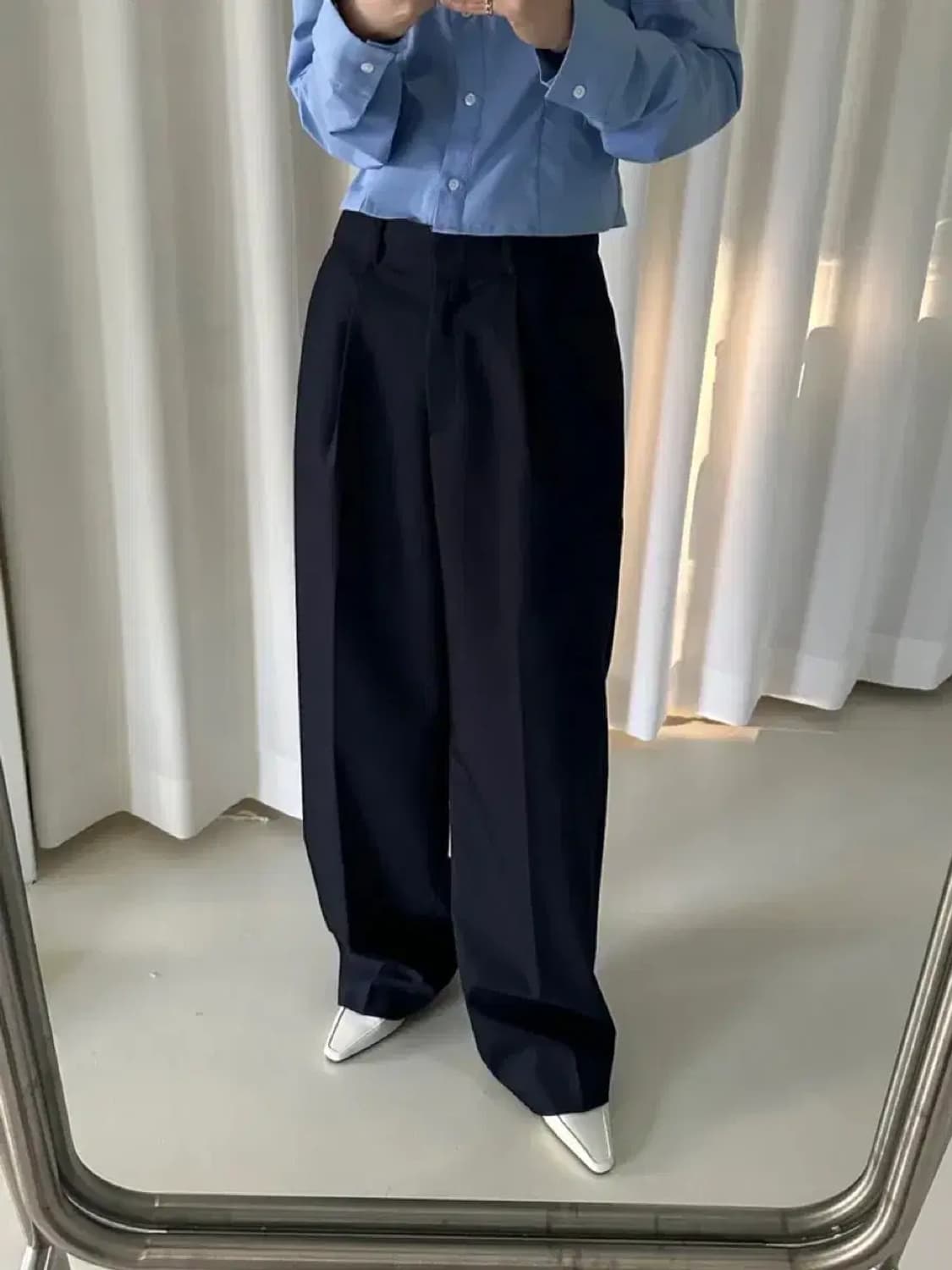 와이드 롱 슬랙스 스몰 네이비 상품이미지1