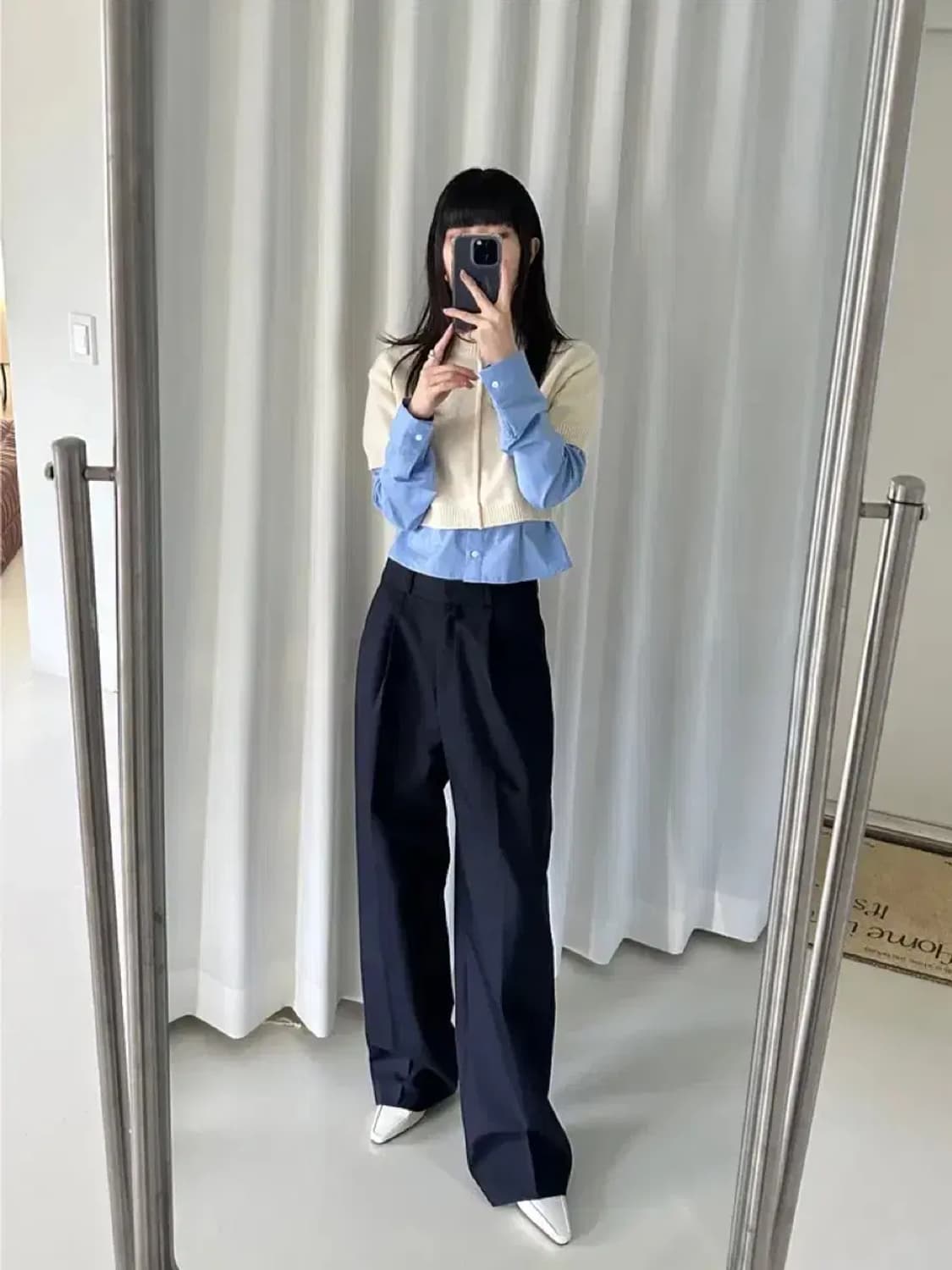 와이드 롱 슬랙스 스몰 네이비 상품이미지3