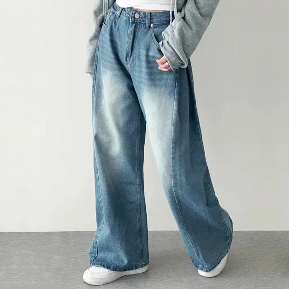 x사이드 핀턱 워싱 와이드 청바지 데님 팬츠 택있음 상품이미지1