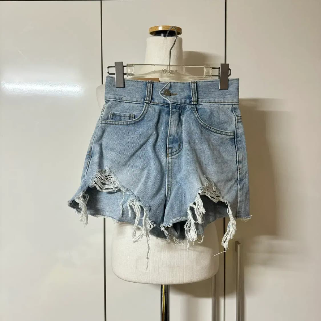 택ㅇ)허리쏙 포크레인진 청반바지 핫팬츠 데님 숏팬츠 하이웨스트 상품이미지1