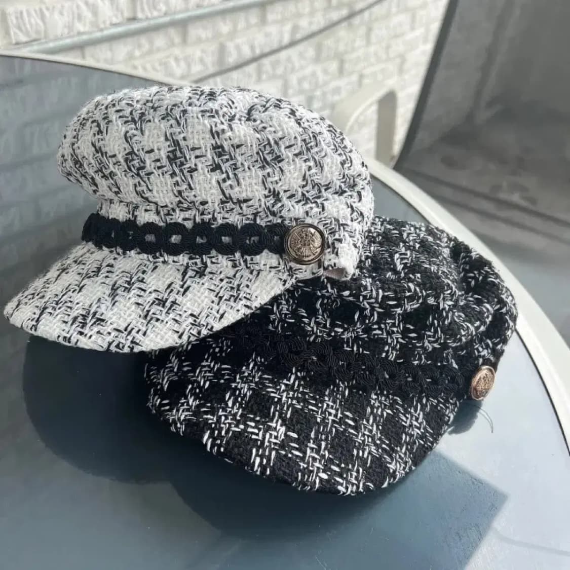 트위드 체크 헌팅캡 모자 상품이미지5