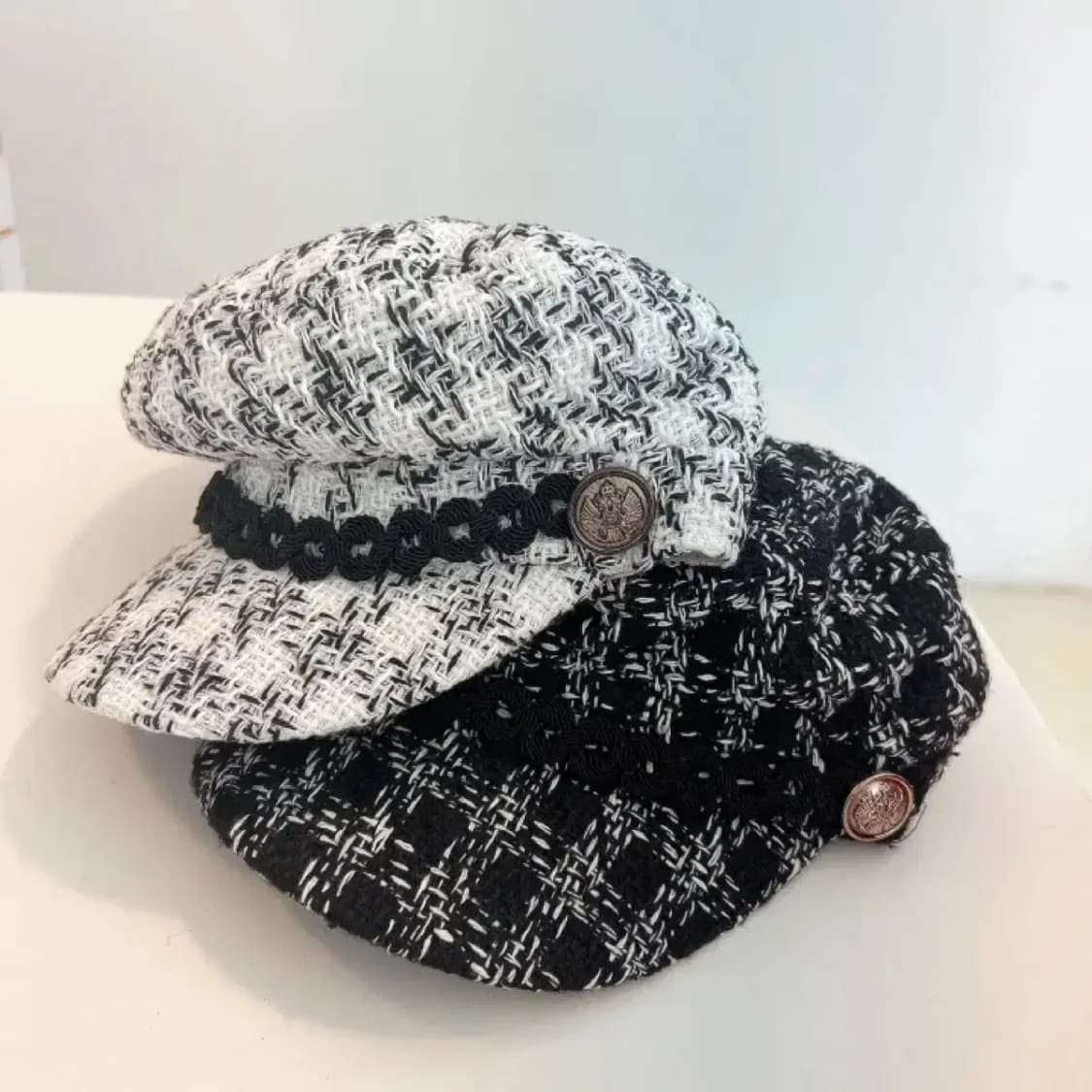 트위드 체크 헌팅캡 모자 상품이미지6