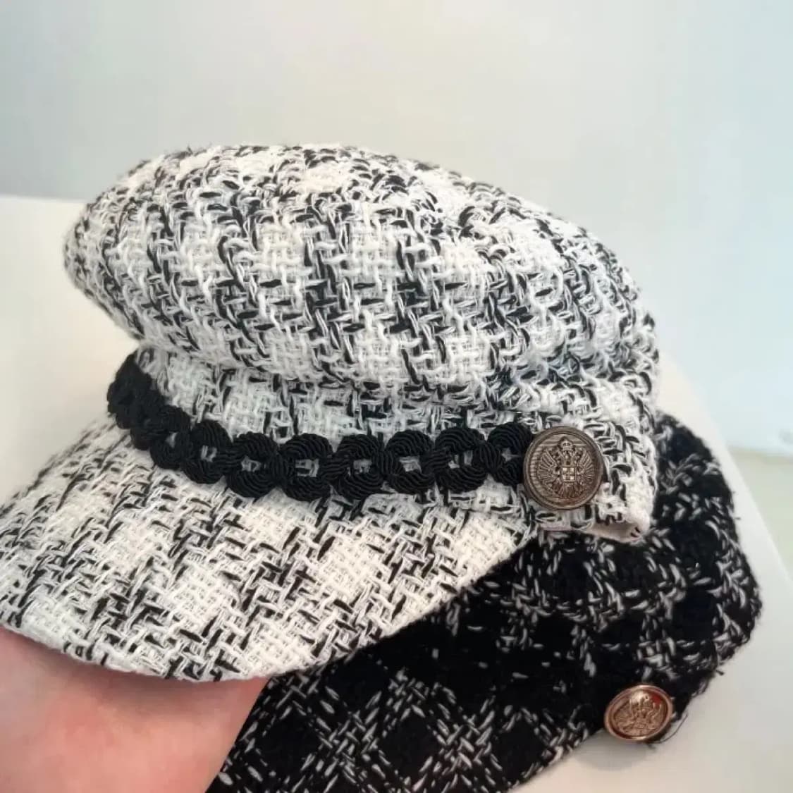 트위드 체크 헌팅캡 모자 상품이미지7