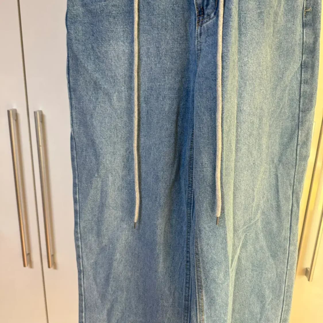 스트링 쓰리버튼 하이웨스트 롱 와이드 팬츠 중청s 상품이미지3