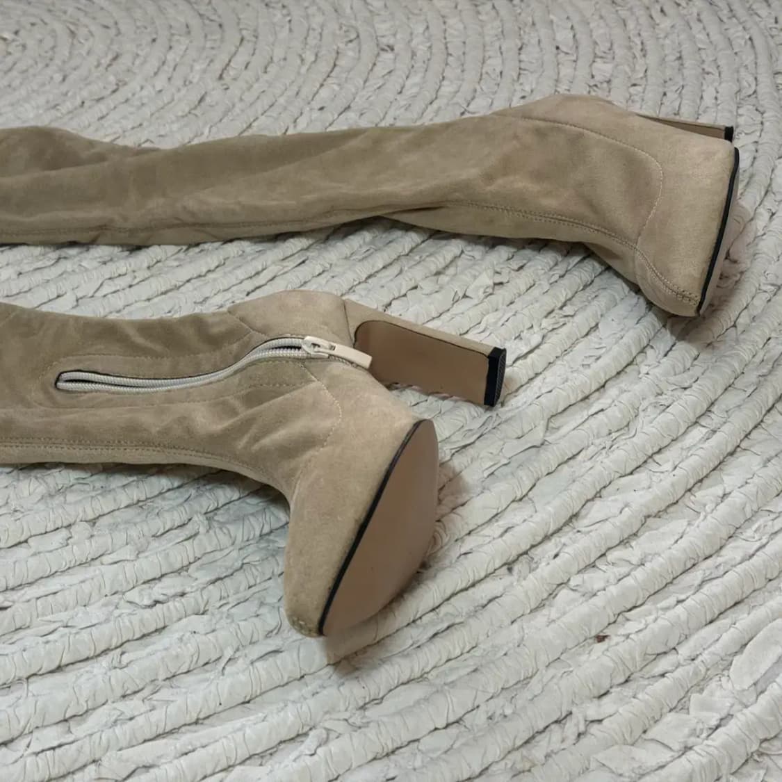 싸이하이 니하이 롱부츠 스웨이드 베이지색 힐 9cm 230 상품이미지4