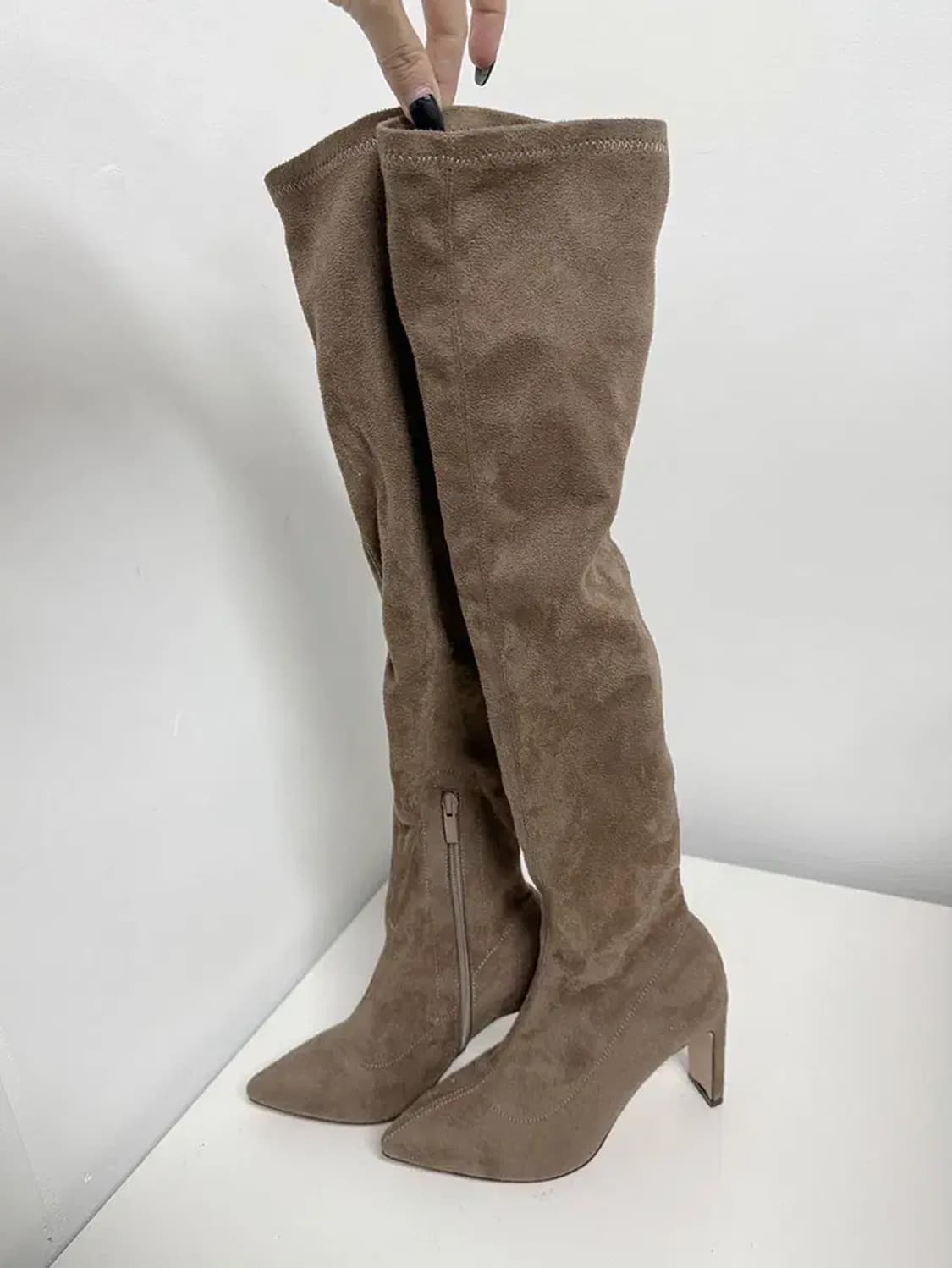 싸이하이 니하이 스웨이드 롱부츠 9cm 230 브라운 블랙 상품이미지2