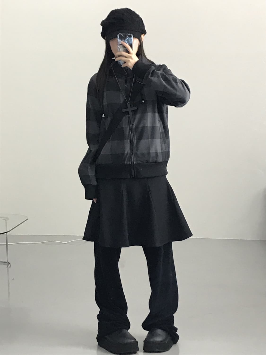 Jpn Checked High Neck Zip-Up Hoodie 상품이미지1