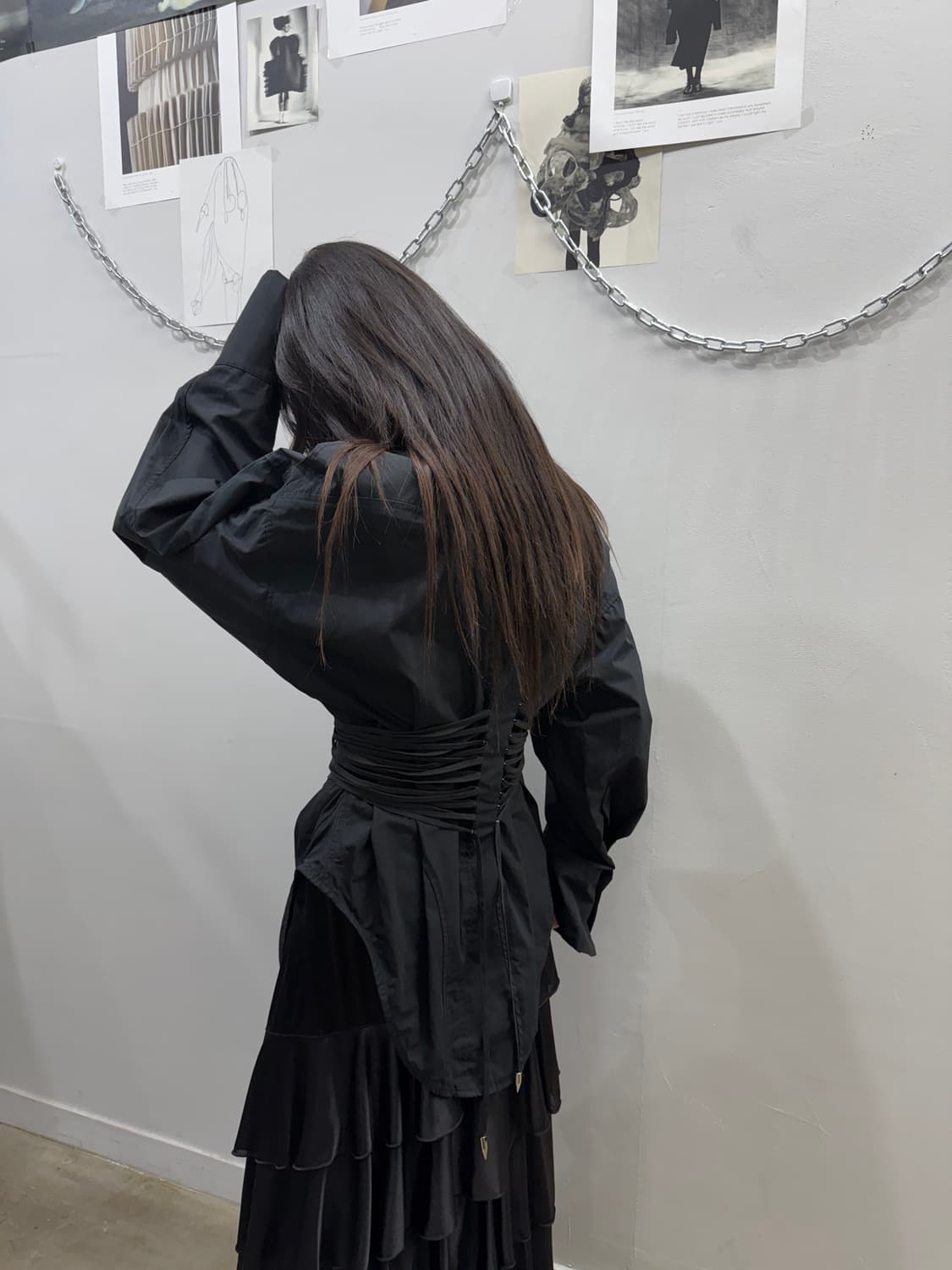 코르셋 실루엣 디테일 코튼 블랙 셔츠 상품이미지7